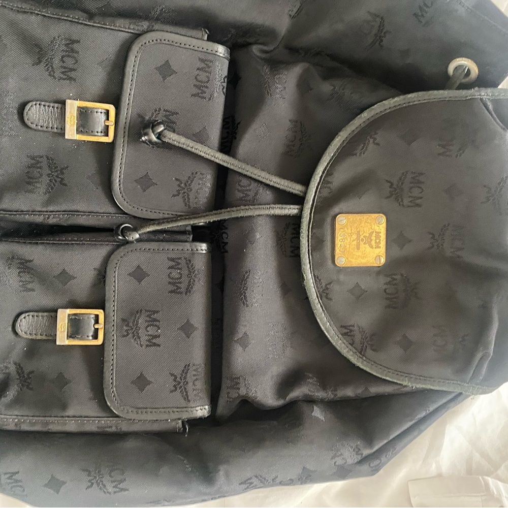 Mcm Monogram Canvas Drawstring Backpack With Gold… - image 3